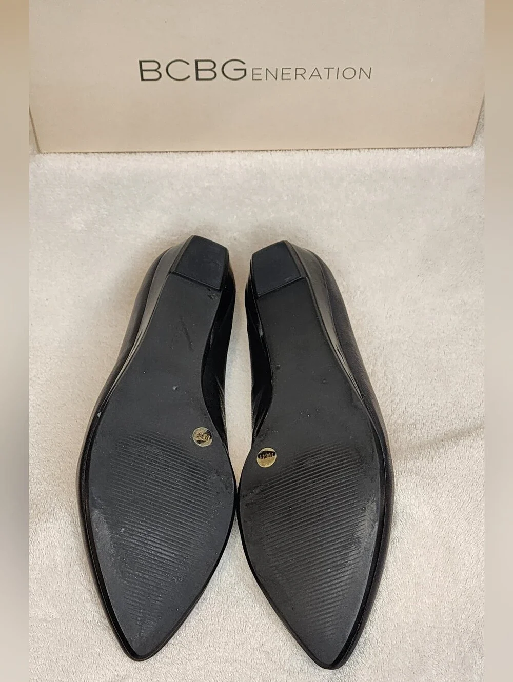 BCBGeneration Black Pointed Patent-Trim Flats